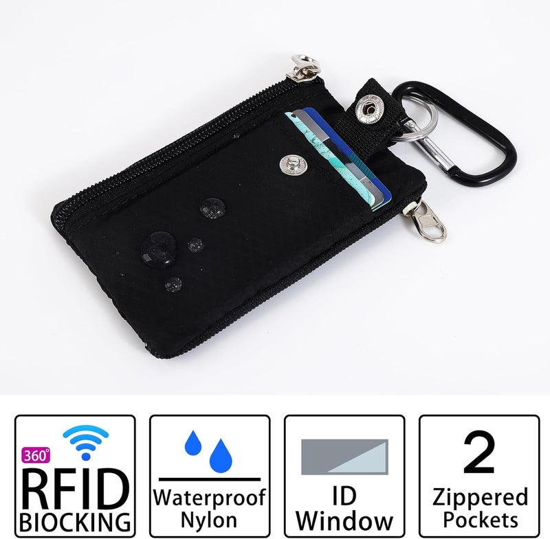 MASAPHIL MASAPHlL Small Lanyard Wallet for Women/Men with RFID Blocking ID Card Wallet, Minimalist Nylon Zipper Pouch, Travel Neck Wallet with Keychain, ID Window for Card,Coin,Cash (Black) - Image 4